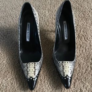 Manolo Blahnik Leather Animal Print designer Pumps  38 8 8.5